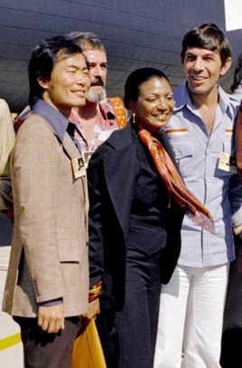 Nichelle Nichols and Star Trek castmates at a NASA function in 1976